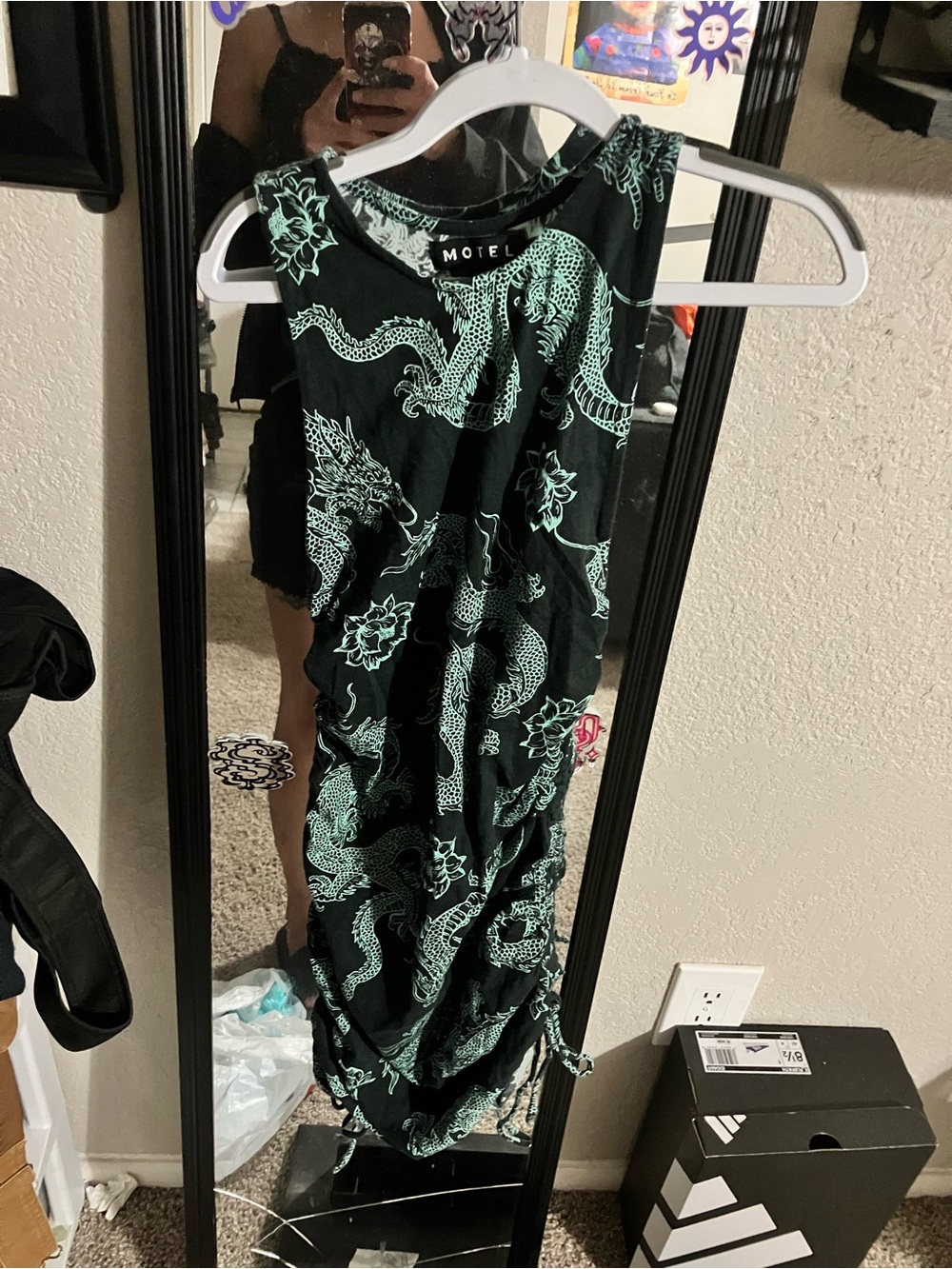 Motel Rocks Black Shirt with Mint Dragon Print - Picture 2 of 2